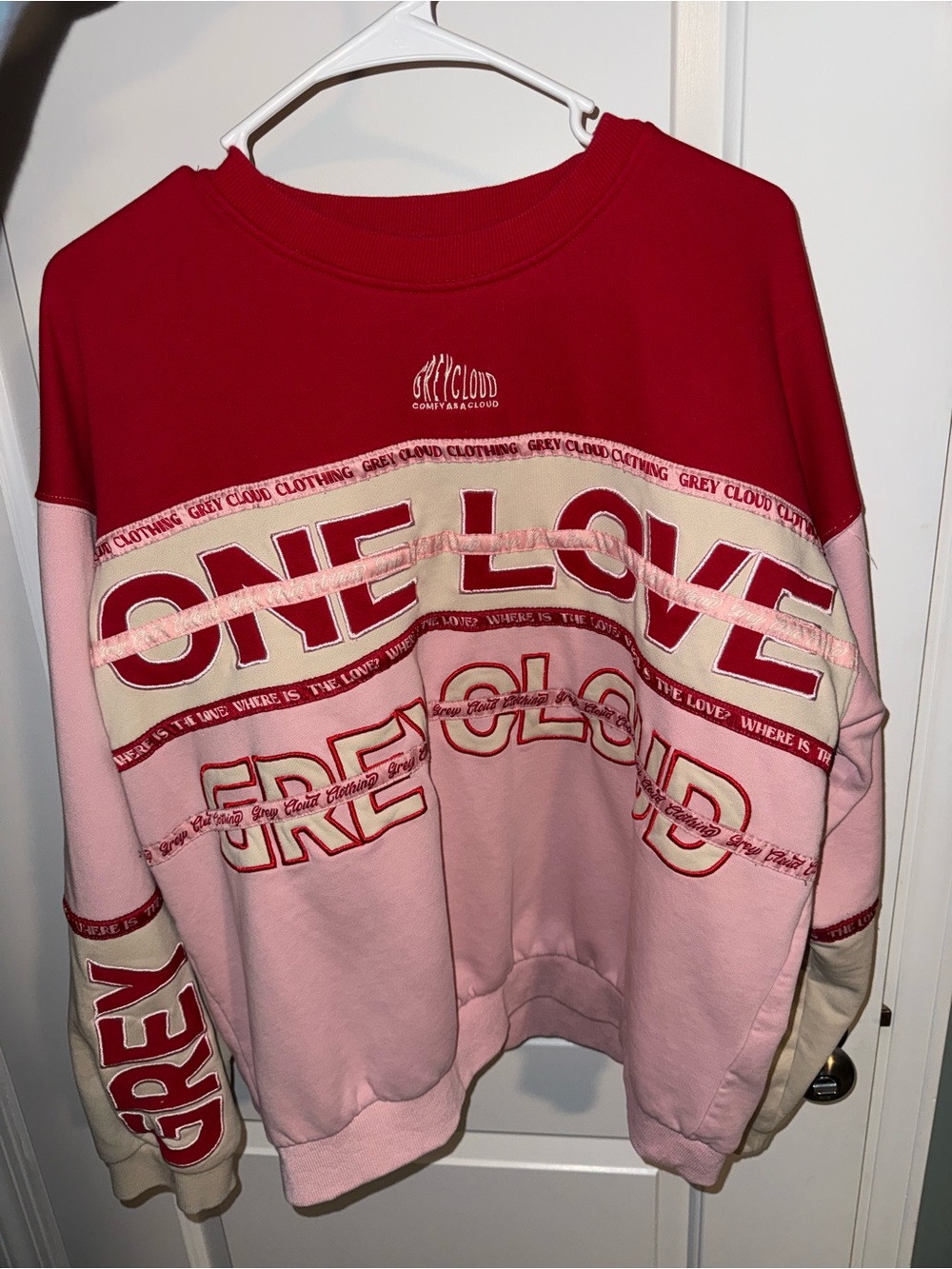 Grey Cloud 'One Love' Colorblock Crewneck Sweatshirt - Pink/Red